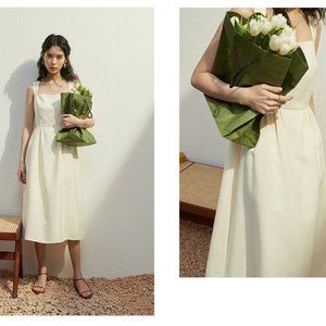 French vintage square collar halter dress woman